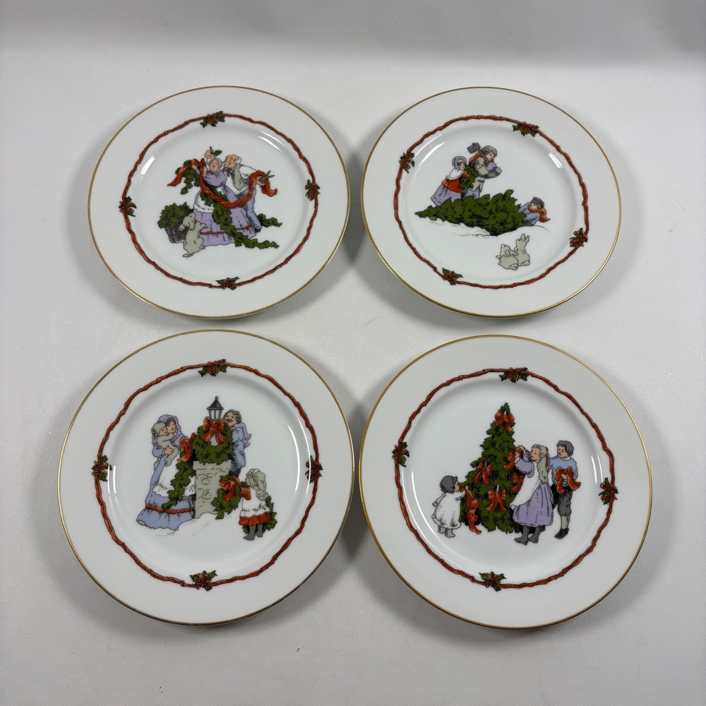 Fitz and Floyd Deck the Halls Christmas Salad Plate Set of 4 Vintage 1982 Japan